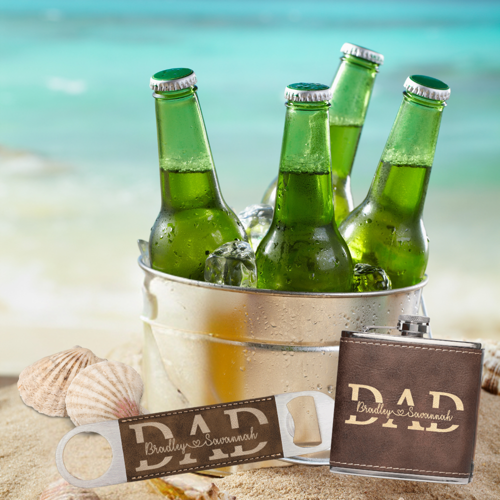 Dad Split Name Premium Leather Flask