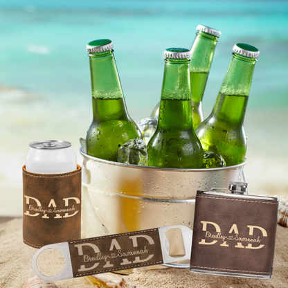 Dad Split Name Premium Leather Koozie