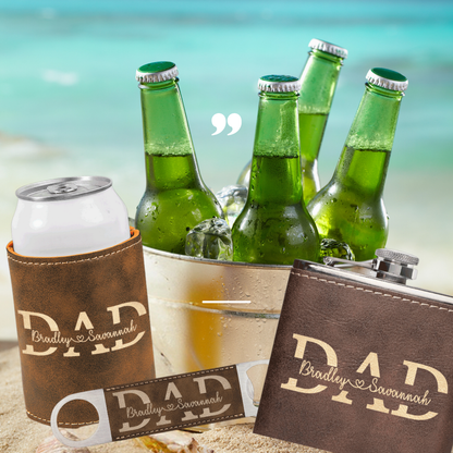 Dad Split Name Premium Leather Bottle Opener